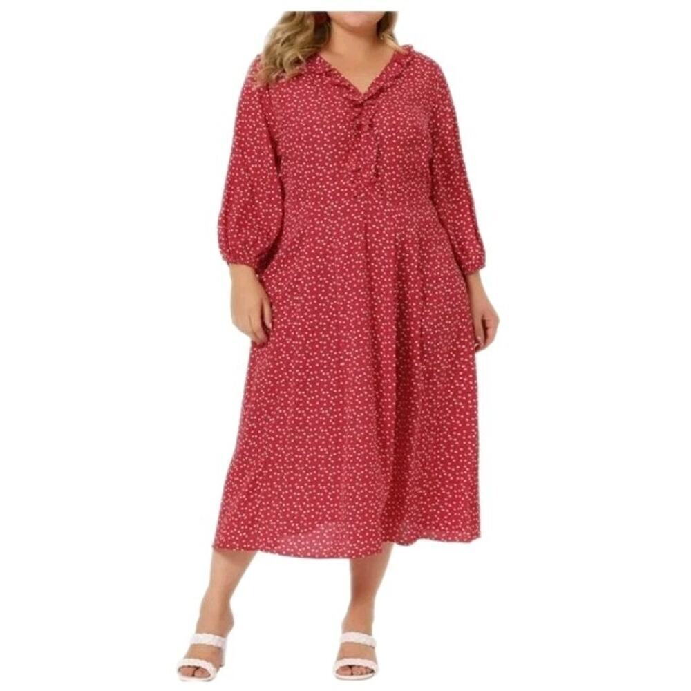 Agnes Orinda Womens Madi SunDress Sleeve V Neck Ruffle 4X Red Summer Flowy